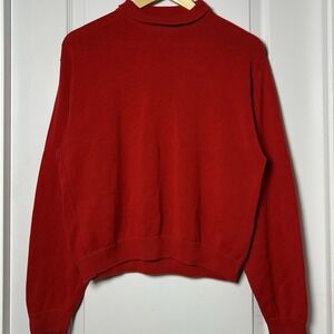 Pendleton Vintage 80s/90s Made in USA Petite 100% Cotton Red Turtleneck Sweater